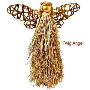 Christmas TWIG ANGEL Gold Glitsy & White Halo Stand Alone NEW
